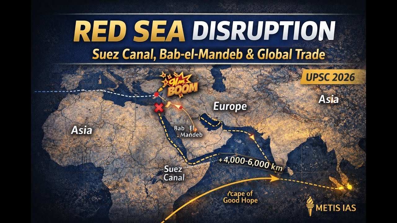 Red Sea Disruption Explained | Suez Canal, Bab-el-Mandeb & Global Trade | UPSC 2026 Current Affairs