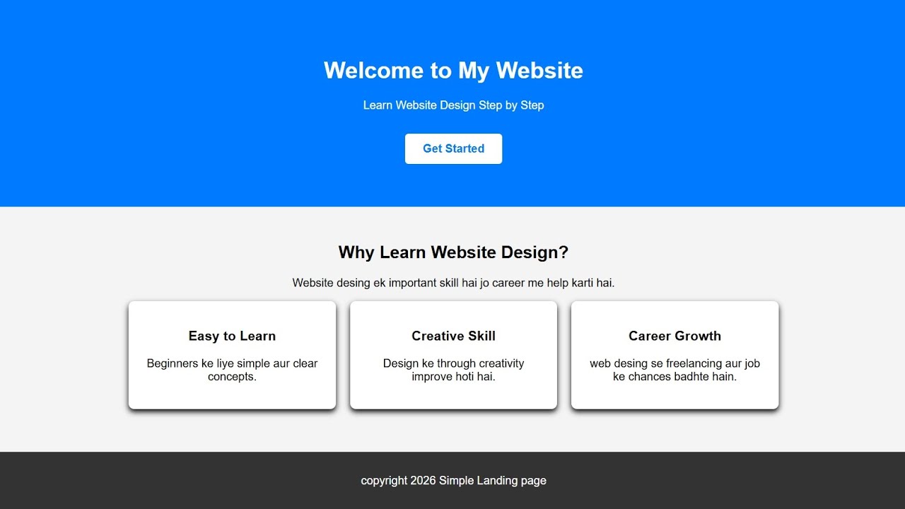 Website Design Class 5 | Simple Landing Page Design in HTML CSS for Beginners