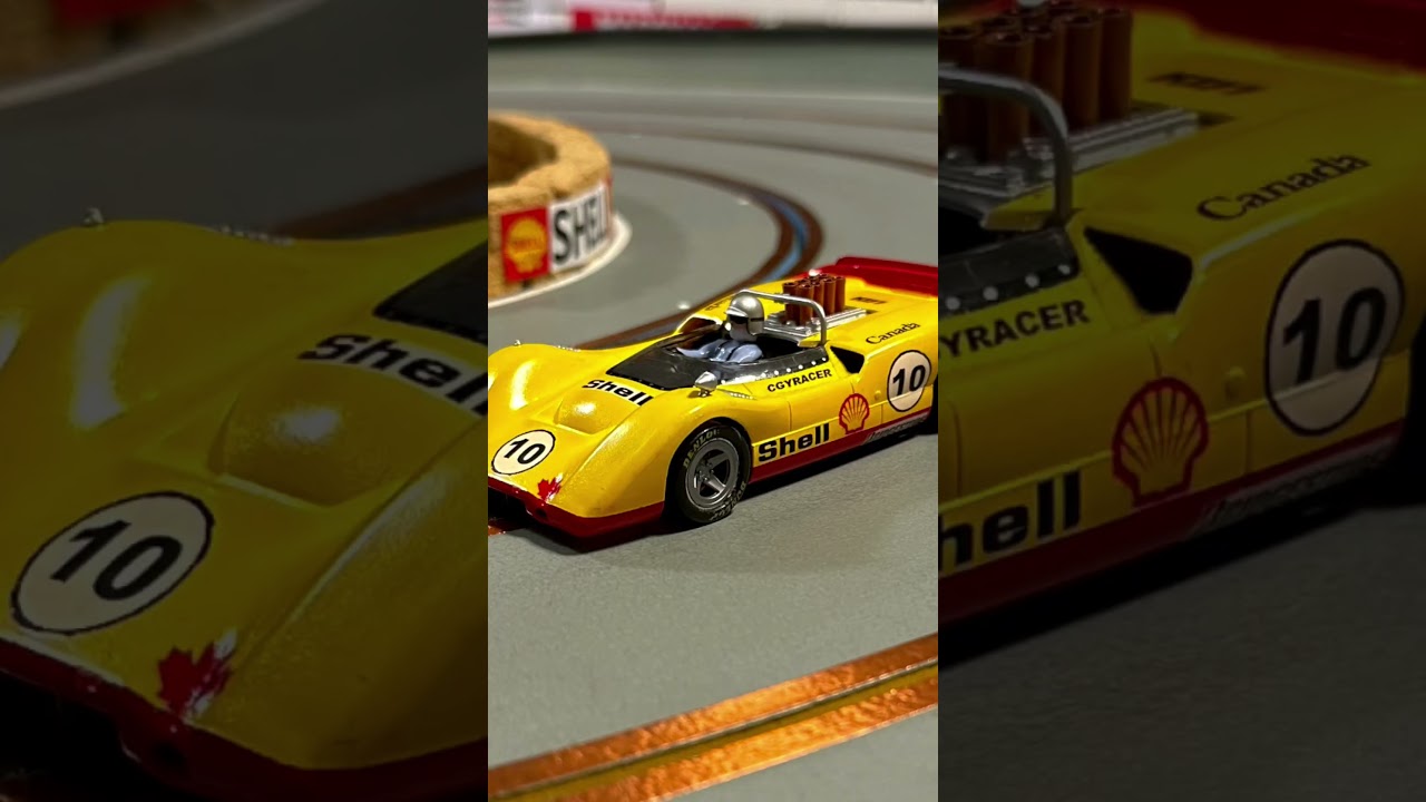 Testing CAN AM slot car proxy entry. McLaren M6A with Slot.it chassis. 