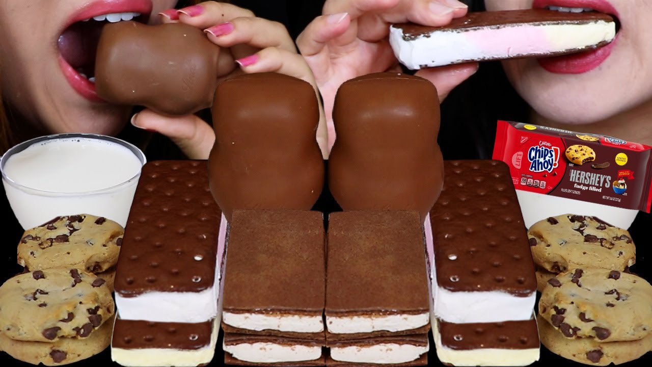 ASMR HERSHEY'S COOKIES & MILK, LINDT CHOCOLATE FIGURINES, MILK CREAM SNACK CAKES, ICE CREAM SANDWICH