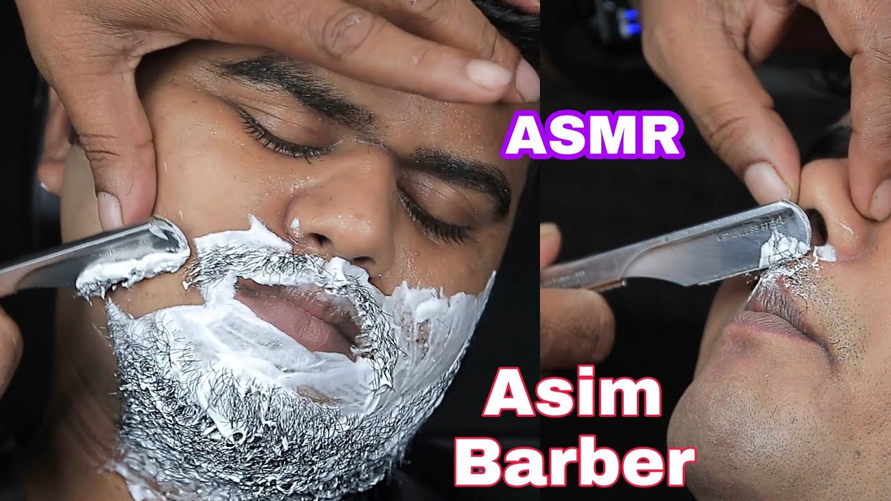 Asim Barber Beard Shaving ASMR | Straight Razor Face Shaving  ASMR Clean Shaving  Neck Cracking