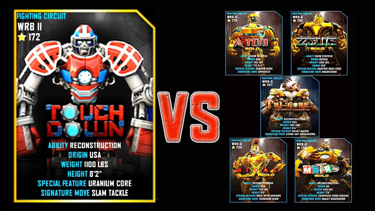 Real Steel WRB FINAL Touchdown VS GOLD ROBOTS Series of fights NEW ROBOT (Живая Сталь)