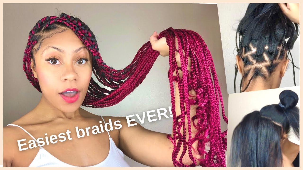 HOW TO: Super Easy Red Knotless Braids  l  Rubberband Method  l  ZiahZiahZee