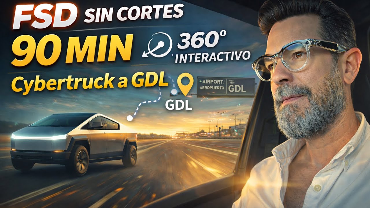 Una hora y media de FSD en Guadalajara con la Cybertruck sin cortes y en 360°