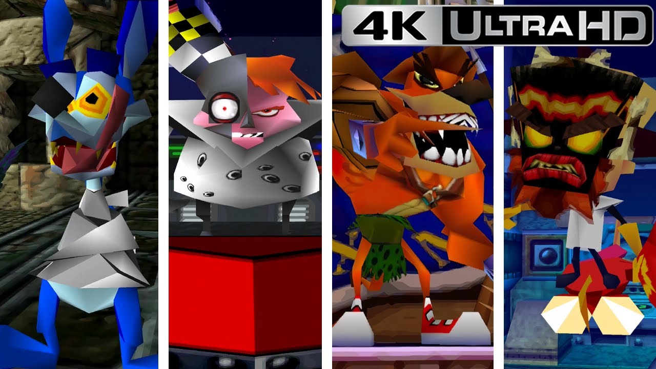 Crash Bandicoot (1-2-3) - All Bosses (No Damage)  [4k-60FPS] ULTRA HD