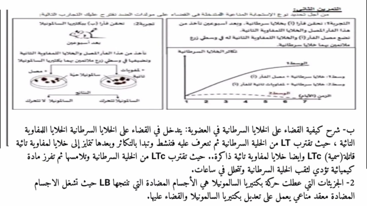 تمرين استدلال علمي رائع حول الاستجابة المناعية النوعية الخلطية والخلوية رابعة متوسط