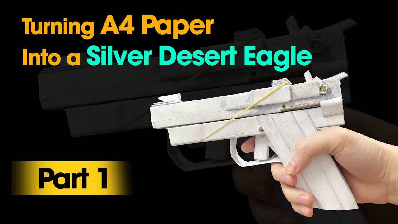 How to Make a Silver Desert Eagle Pistol from A4 Paper – Part 1 #papercraft #diy #rubberband