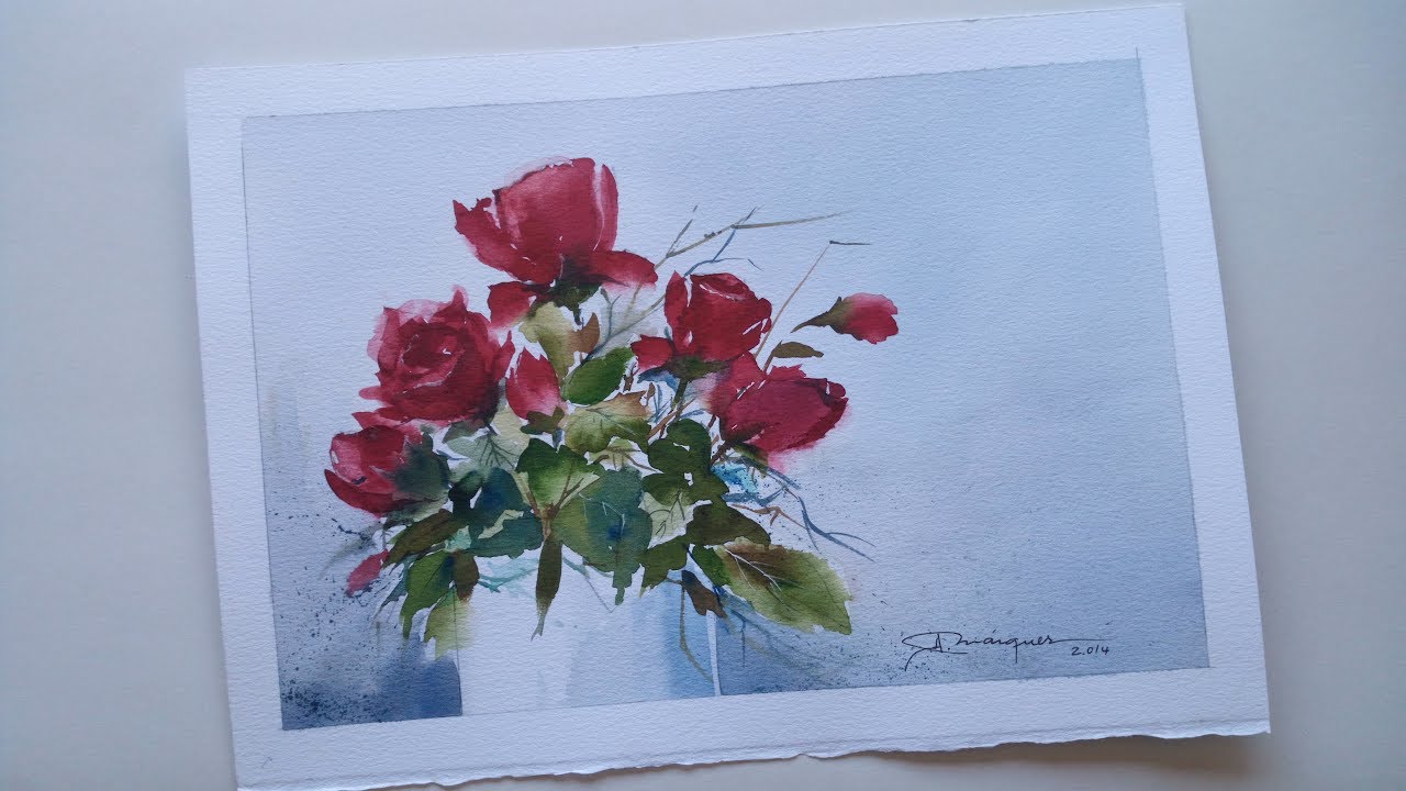 Pintando rosas rojas con acuarelas- Painting red roses with watercolors