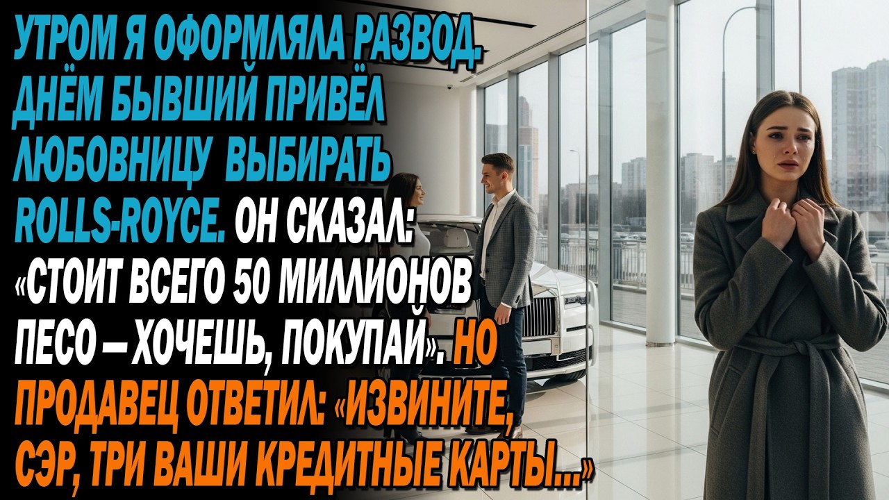 Утром — развод 💔, днём бывший привёл любовницу покупать Rolls-Royce 🚙💸. Но кредитная карта..🫨