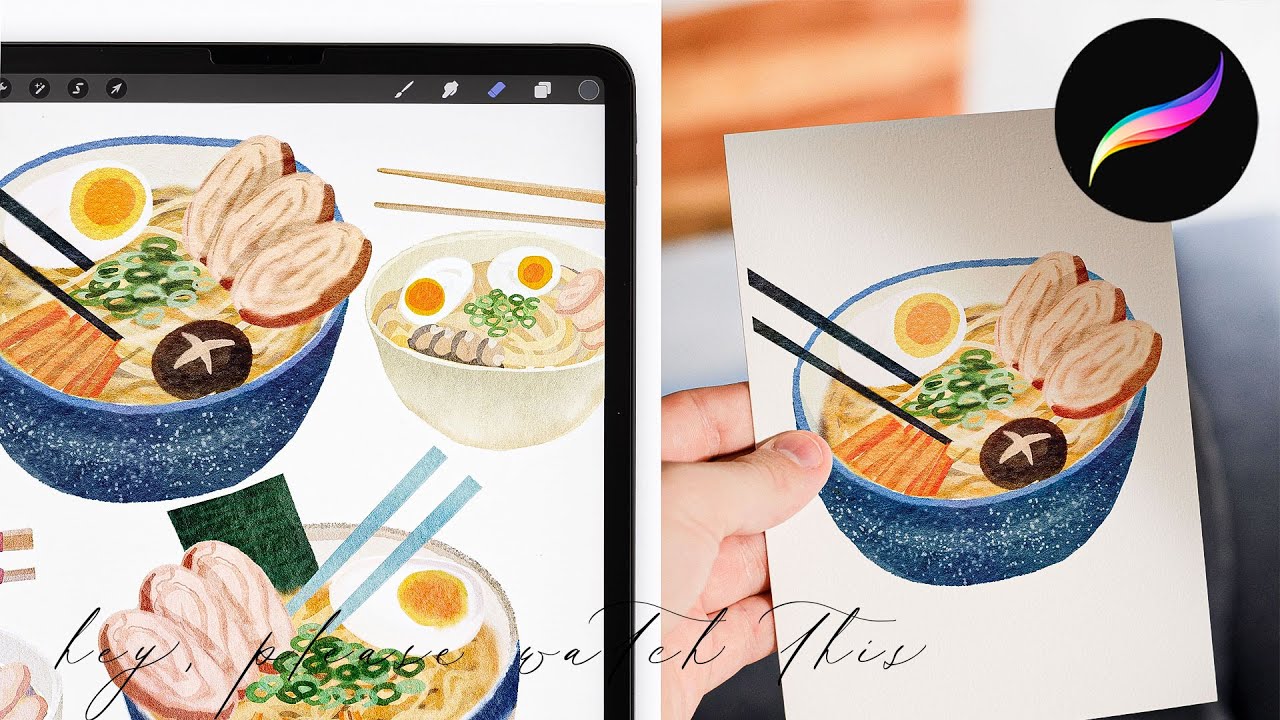 It's easy to paint ramen in Procreate // Watercolor ramen painting tutorial for beginners