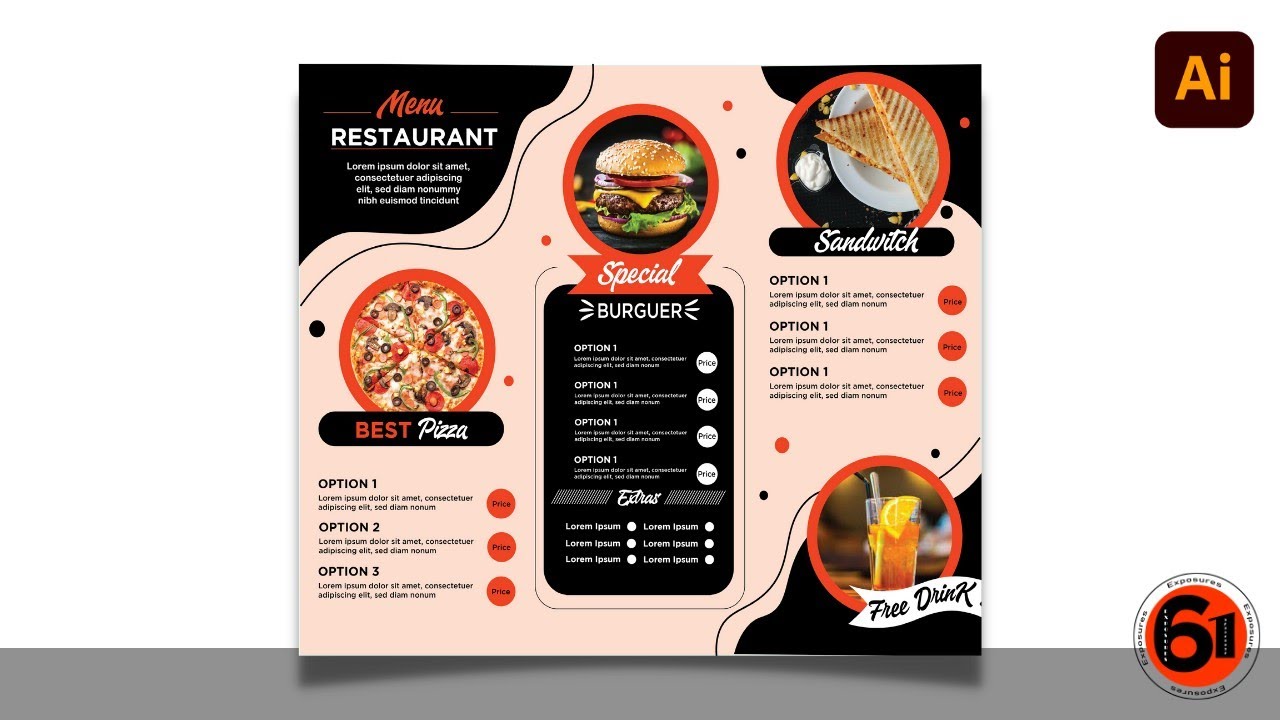Restaurants Menu Card Design | Adobe Illustrator | How to design Restaurant Menu Card ?