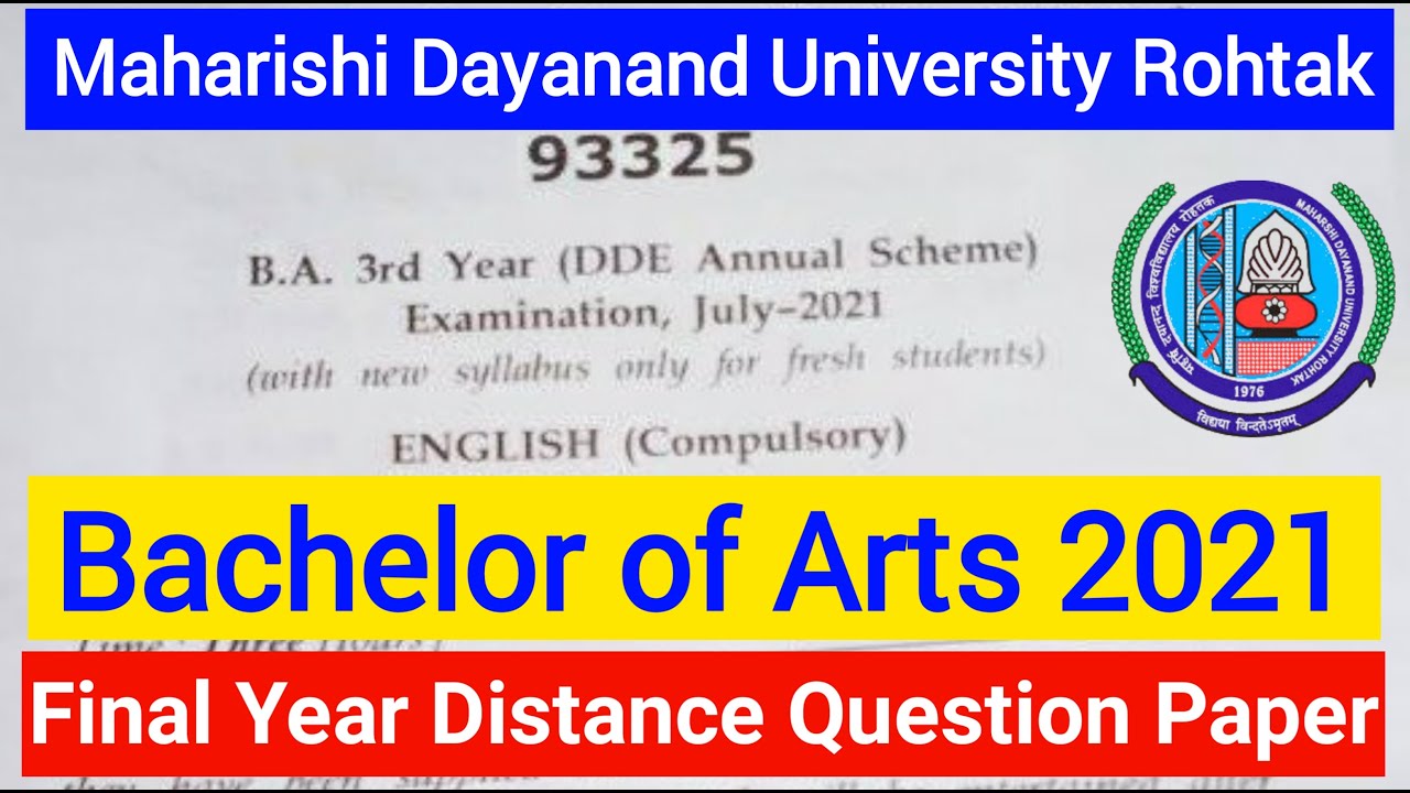 Mdu Distance Bachelor Of Arts final year Question Paper 2021 | Ba Final Year English Paper 2021