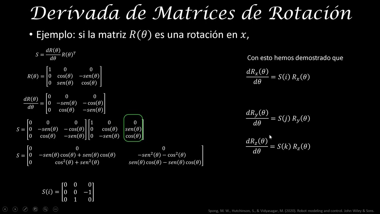 Derivada de matrices de Rotación