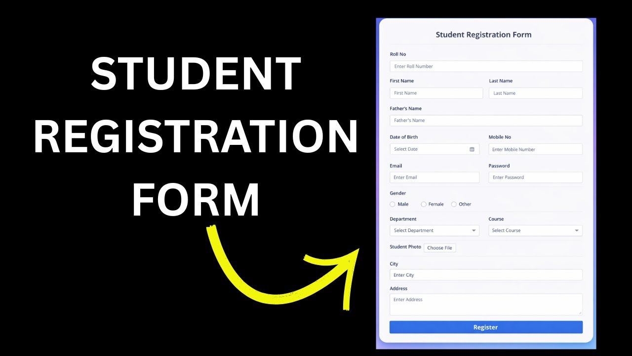 Student Registration Form Using HTML and CSS | Complete Tutorial #StudentRegistrationForm #HTMLCSS