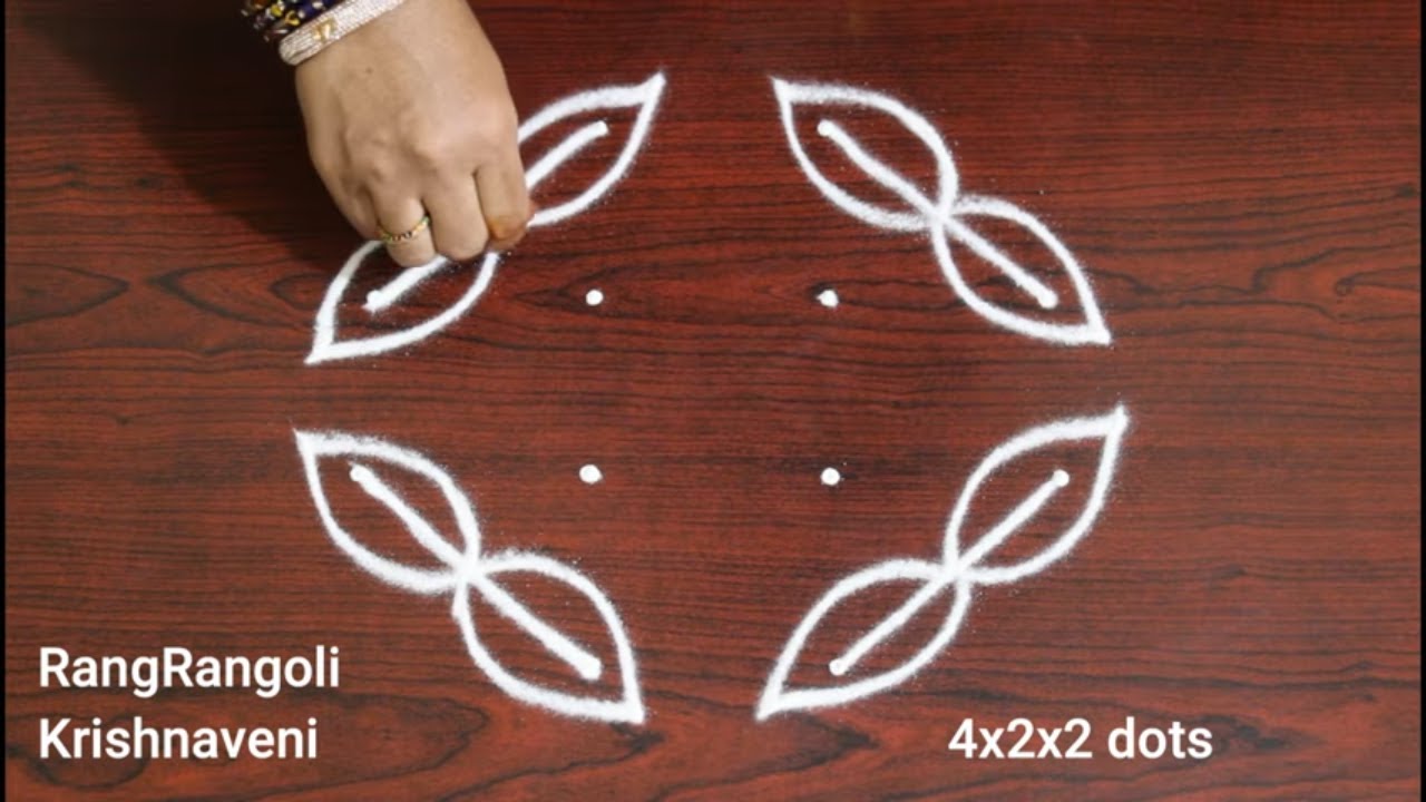 Easy Daily Rangoli🌺4x2x2 dots Beginners Kolam🌺Simple Muggulu🌺RangRangoli Krishnaveni