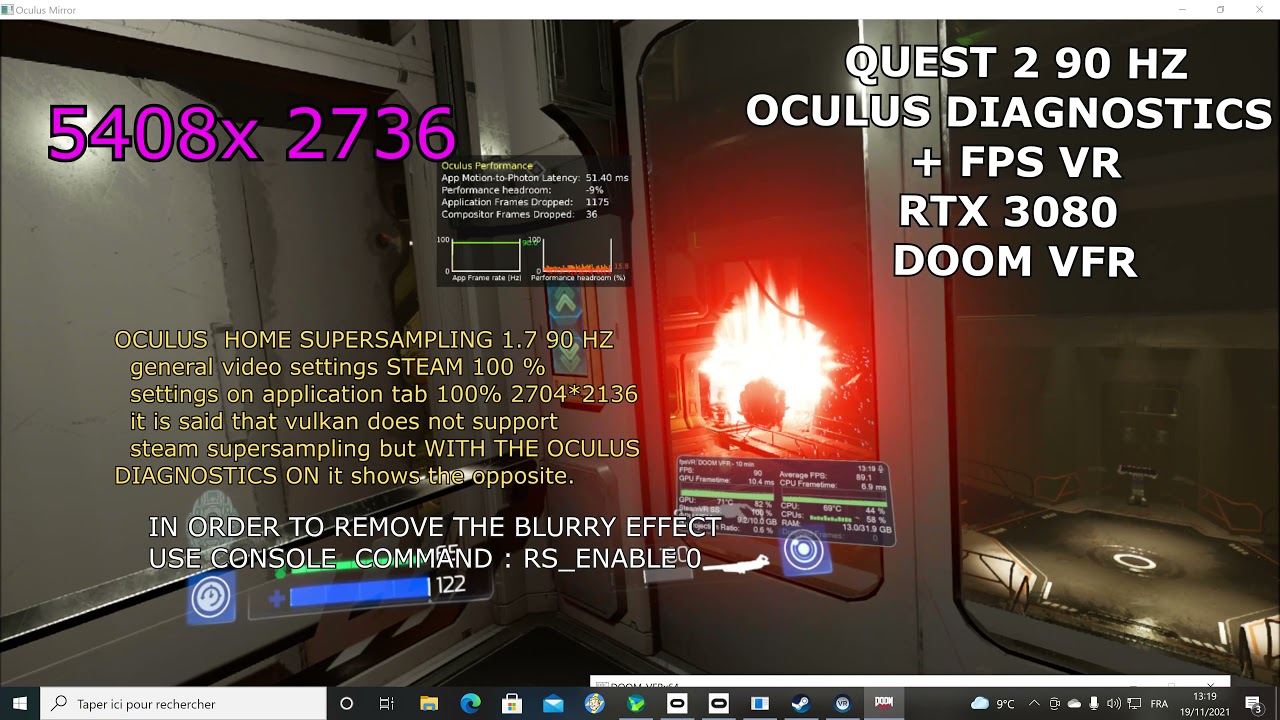 DOOM VFR - QUEST 2 - 90HZ OCULUS SUPERSAMPLING 1.7 - RTX3080 - 4k  benchmark