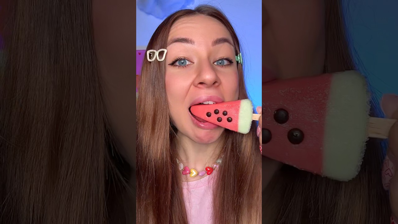 Eating watermelon very cold ice cream 🥶