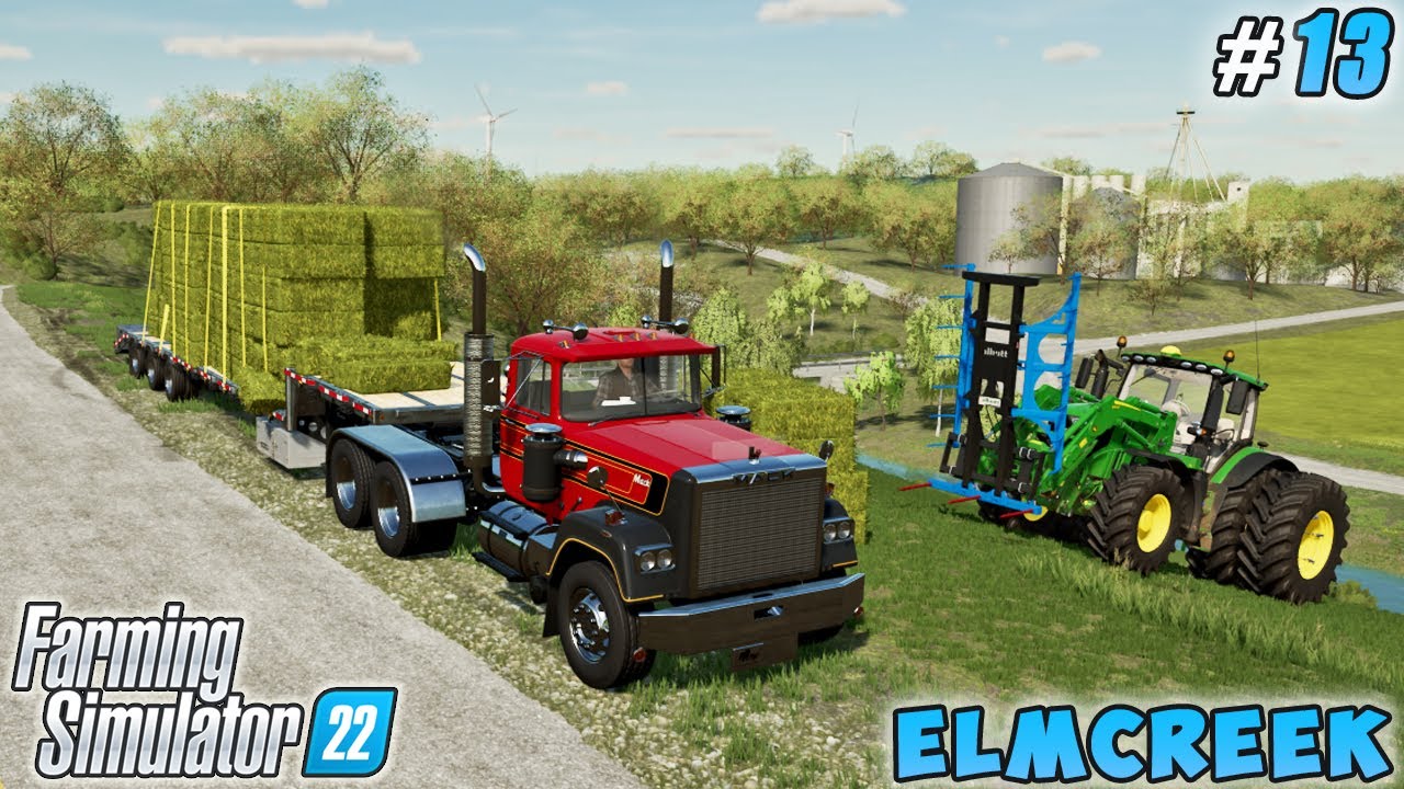 Stacking hay bales, loading and transporting | Elmcreek Farm | Farming simulator 22 | Timelapse #13