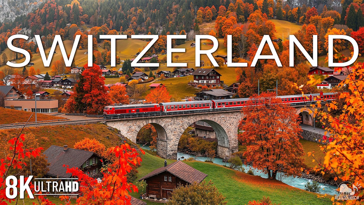 Switzerland Autumn 8K 🍁 Swiss Alps, Mountain Villages & Golden Fall Landscapes 🍁 Autumn 8K
