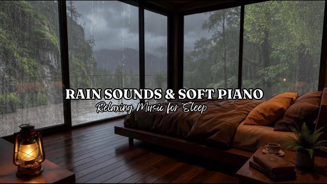 Soothing Rain Sounds & Soft Piano in Cozy Bedroom - Deep Sleep, Stress Release, Insomnia Healing