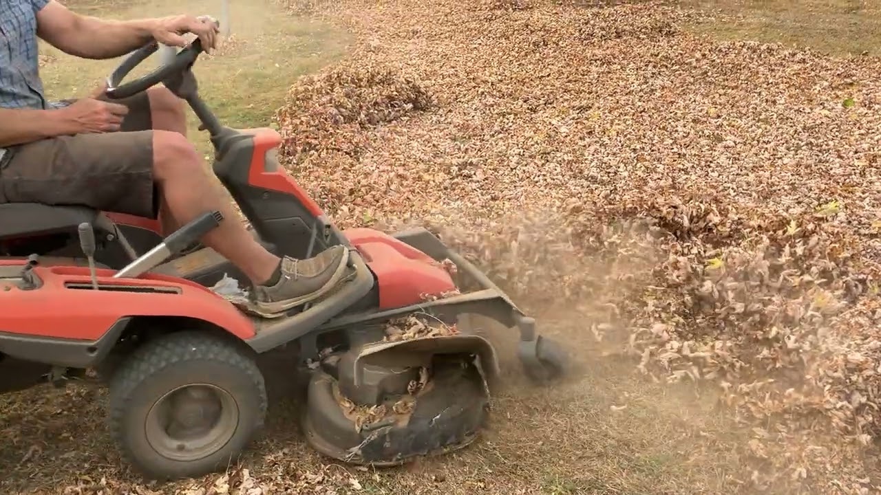 Swedish rider mulching leaves to dust.