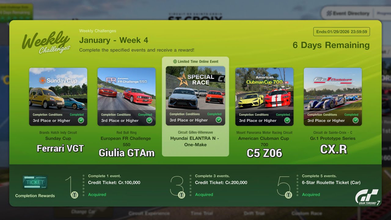 Gran Turismo 7 | Weekly Challenges January 2026 WK.4 - Gr.1 sAInTe-cROix & Elantra 1-M [PS5Pro]
