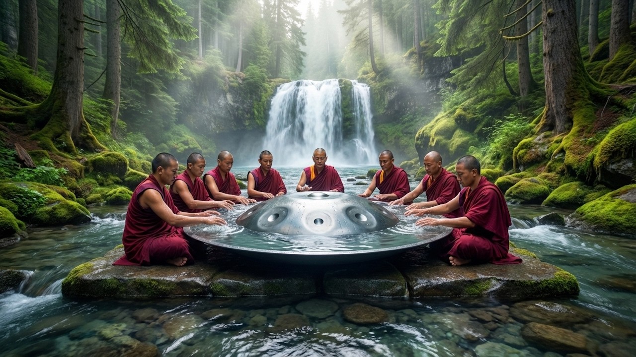 Water & Steel: Giant Handpan Meditation by a Sacred Waterfall