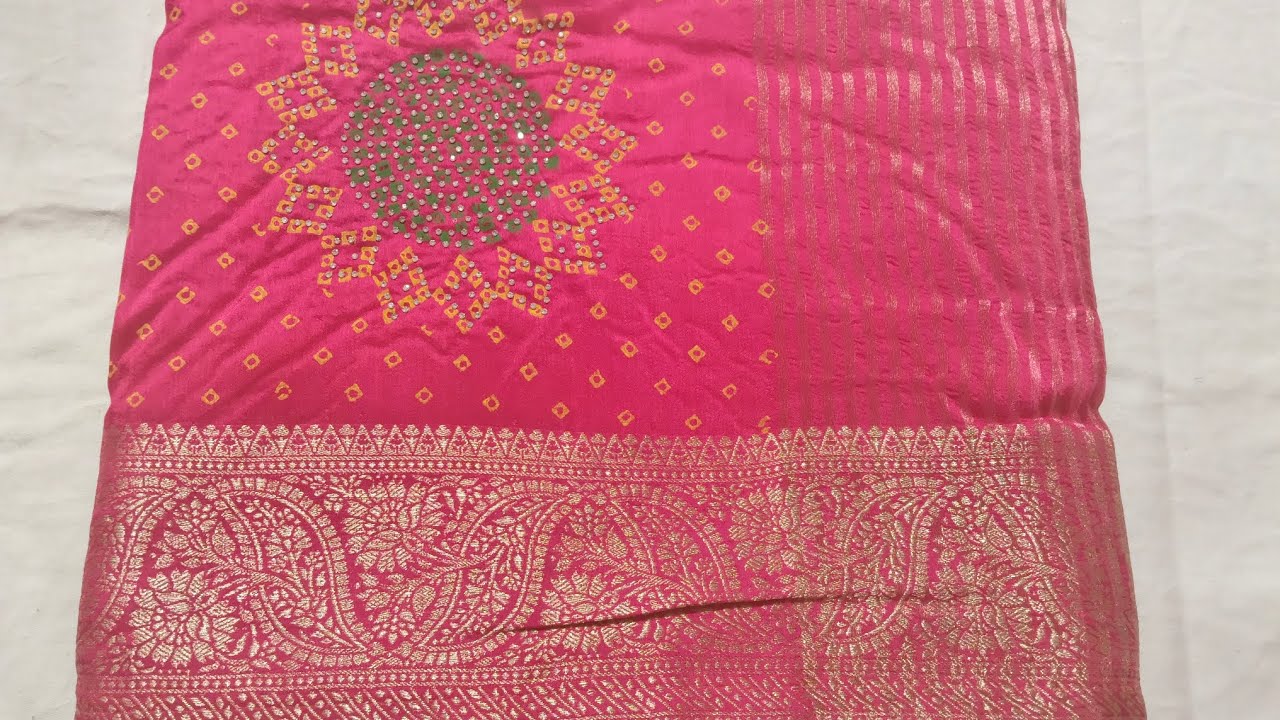 Jaipuri chunri jarkan hotfix stonework saree #saree #bandhanisaree #jaipurichunri 