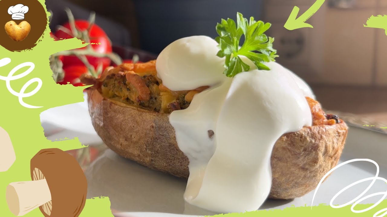 Berühmte gefüllte Kartoffeln mit Champignons und Käse