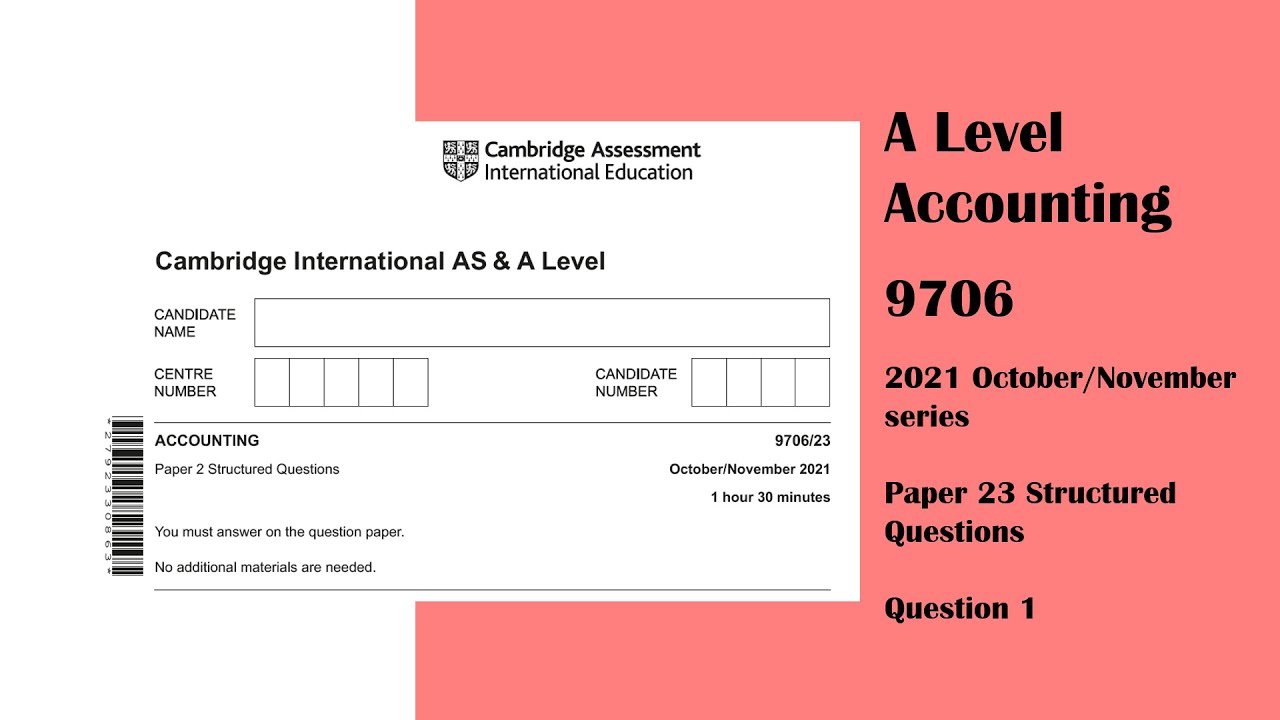 A Level Accounting October November 2021 Paper 23 9706/23 Question 1