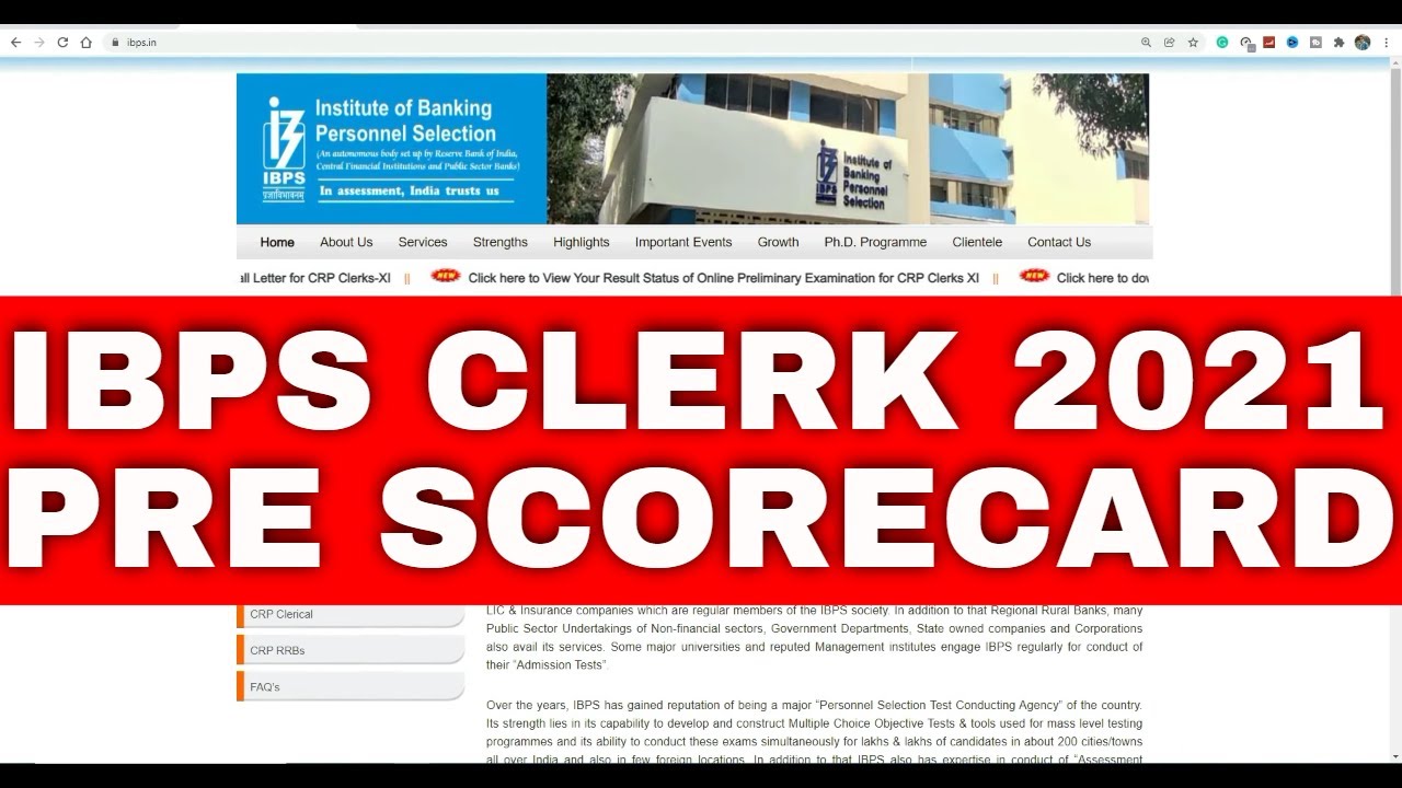 IBPS Clerk Pre Scorecard 2021