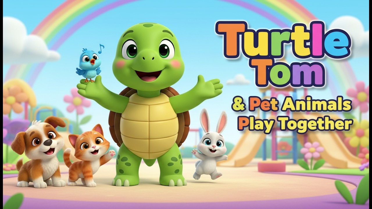 🎵 Turtle Tom & Pet Animals Play Together 🐢🐶 | Kids Learning Song | Nursery Rhymes for Children