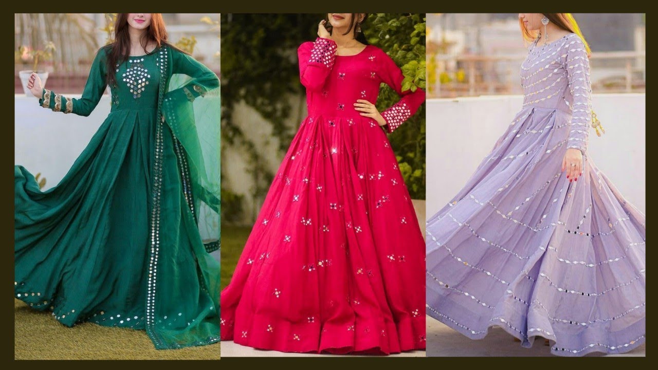 Mirror Work Anarkali Gown Designs Ideas ll Party Wear Anarkali Kurti Ke Designs 💞 💞