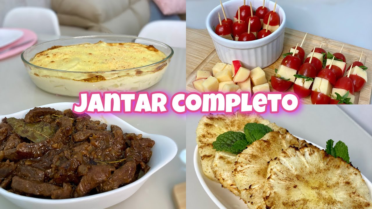 JANTAR COMPLETO: ESPETINHO CAPRESE, BATATA CREMOSA, PICADINHO DE ALCATRA, ABACAXI ASSADO NA AIRFLYER