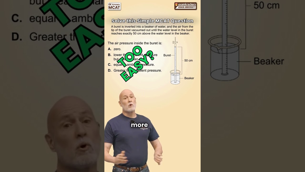Давление в бюретке - вопрос для подготовки к экзамену MCAT (1 минута).