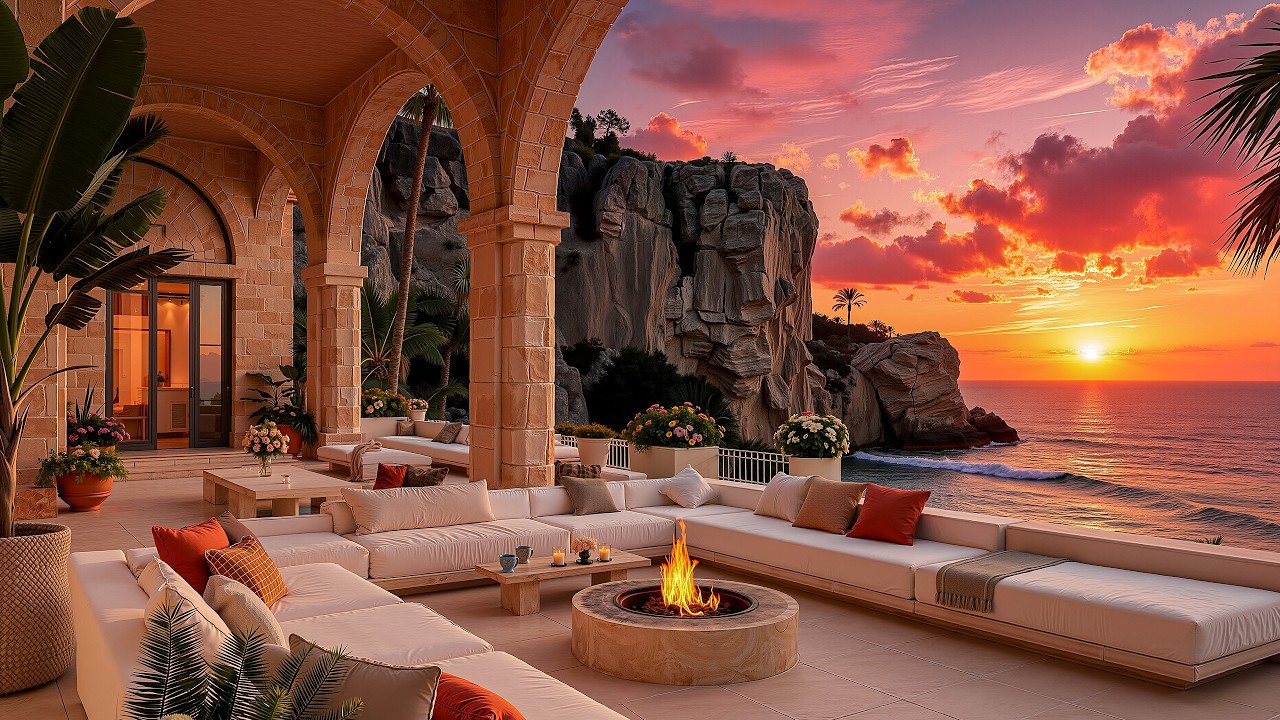 Smooth Jazz in a Peaceful Beach Lounge – Soothing Sunset Jazz with Ocean Sounds to Unwind