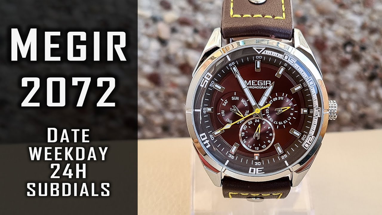Megir 2072 quartz watch review. Date/Weekday/24H subdials #267 #gedmislaguna #megir
