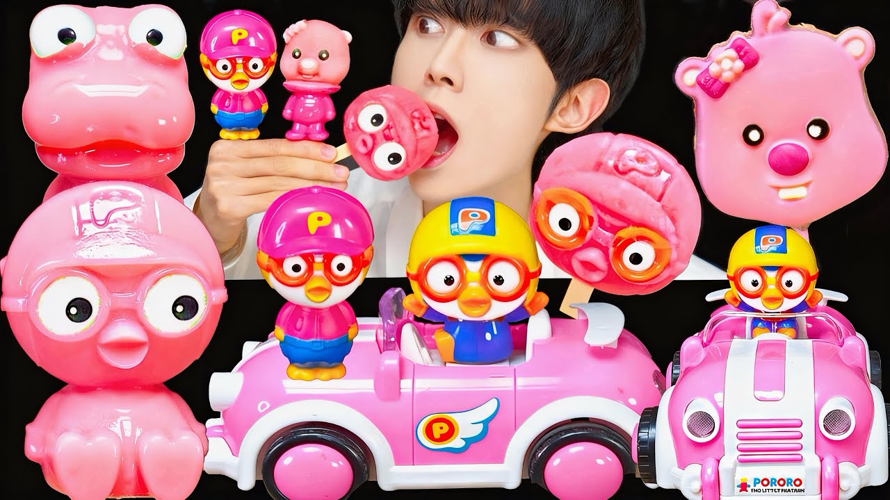 ASMR ICE CREAM PORORO JELLY RECIPE PARTY 직접 만든 핑크 뽀로로 꿀젤리 먹방 DESSERTS MUKBANG EATING SOUNDS
