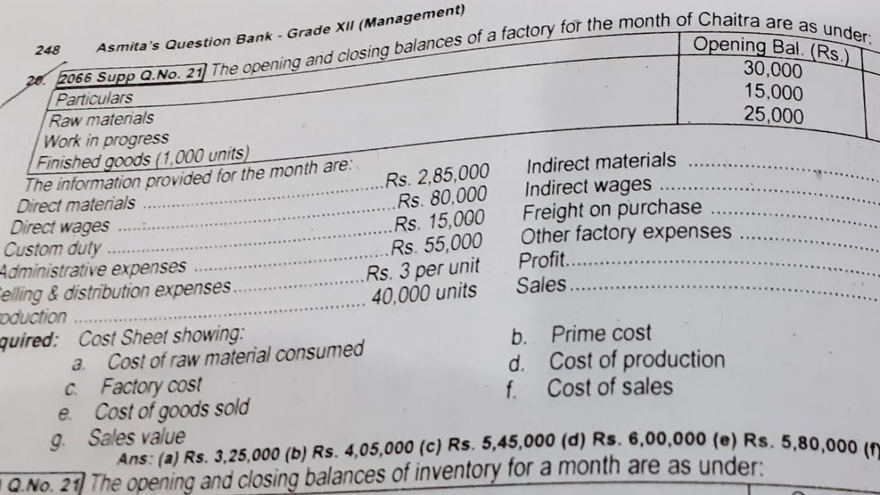 Class 12| Cost sheet in Nepali| 2066 supp.| Old is Gold 2081