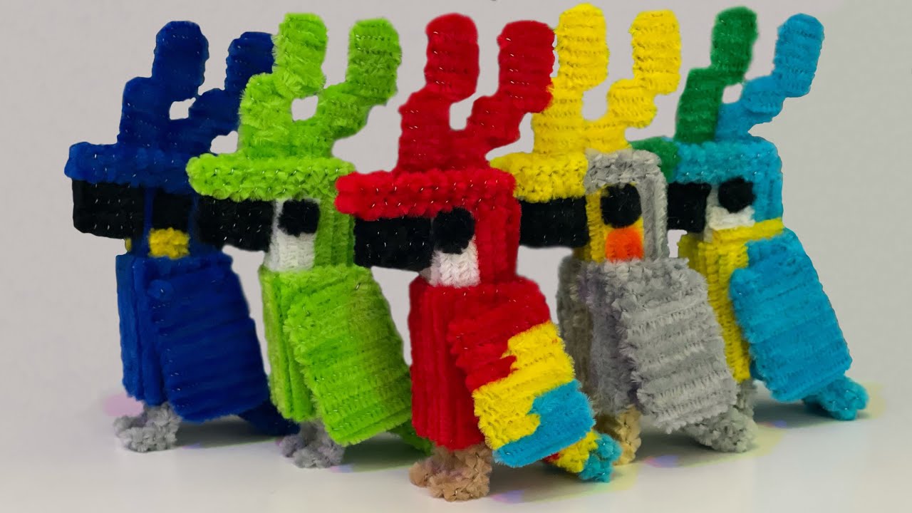 How to make little Minecraft Parrots with pipe cleaners (No Glue)