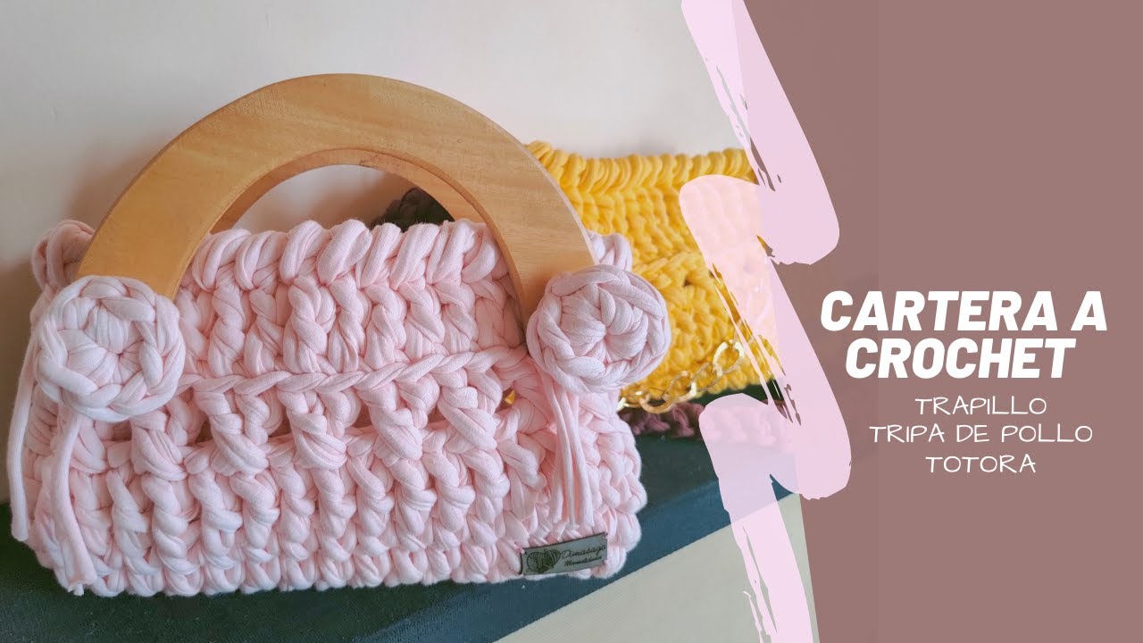 Cartera tejida a crochet con trapillo - Cartera Trapillo - 👜 Bolso Trapillo - Clutch a crochet