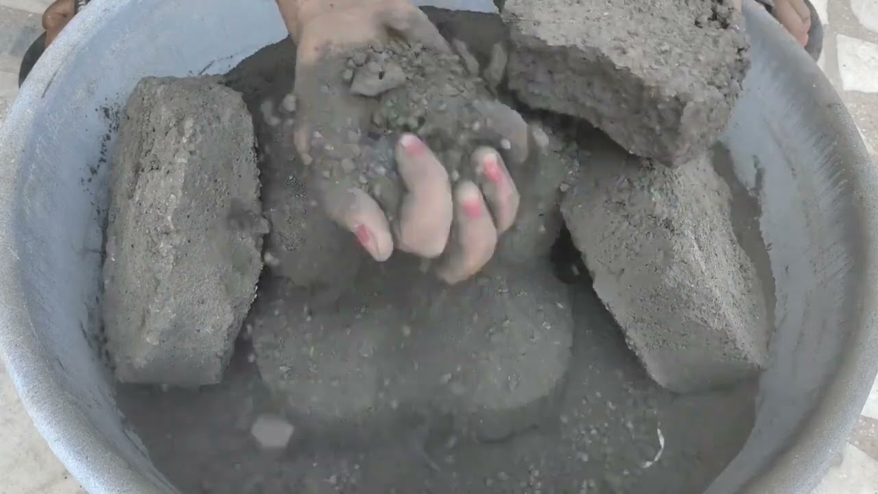 Asmr - black charcoal with white concrete dry crumbling