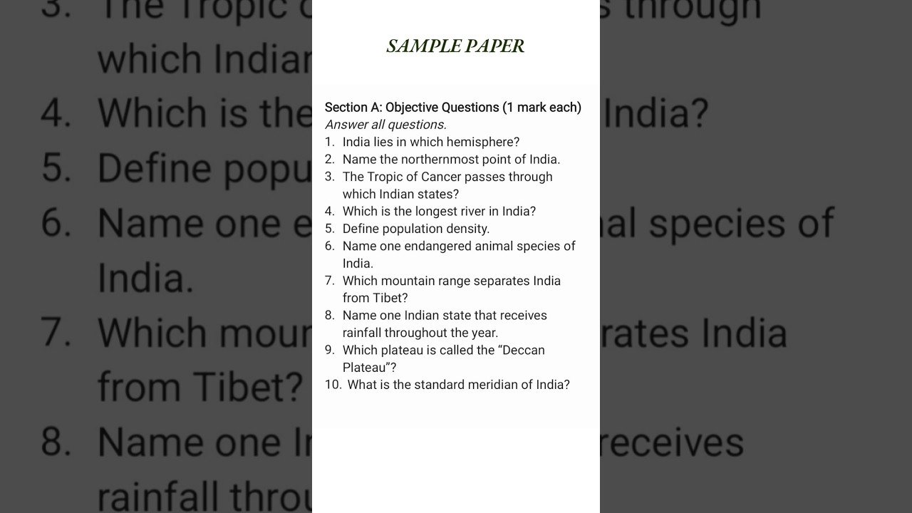 Quick Geography Revision: Class 9 Sample Questions | 