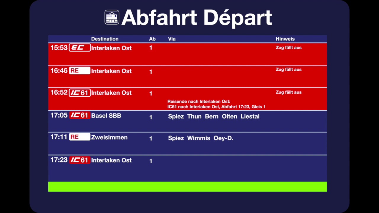 BLS SBB Ansagen - Infopoint Abfahrten in Interlaken West