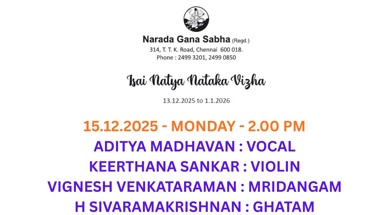 Aditya Madhavan l Isai Natya Natal Vizha  l NGS Mini Hall l 15th Dec - 2025