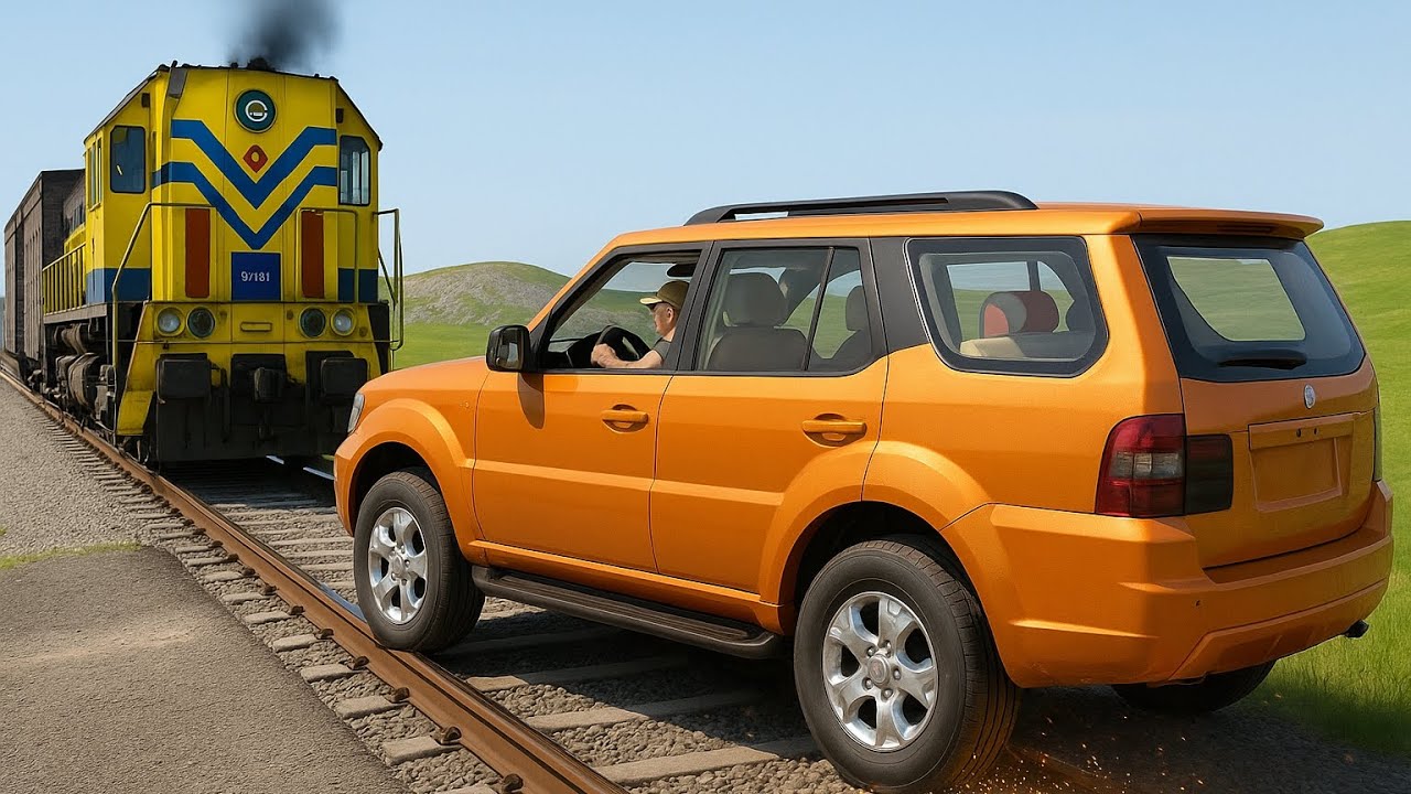 ⚡⚡Car Vs Train⚡⚡ ।।  Indian Cars Simulator 3D Gameplay।।🚗🚂🎥