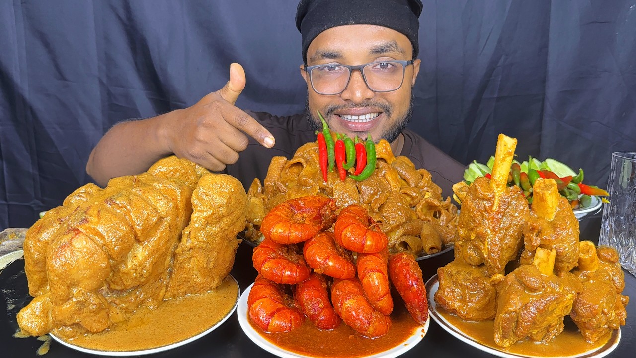 FULL CHICKEN ROAST, PRAWNS CURRY, SPICY MUTTON CURRY, MUTTON BOTI CURRY, ASMR MUKBANG EATING SHOW