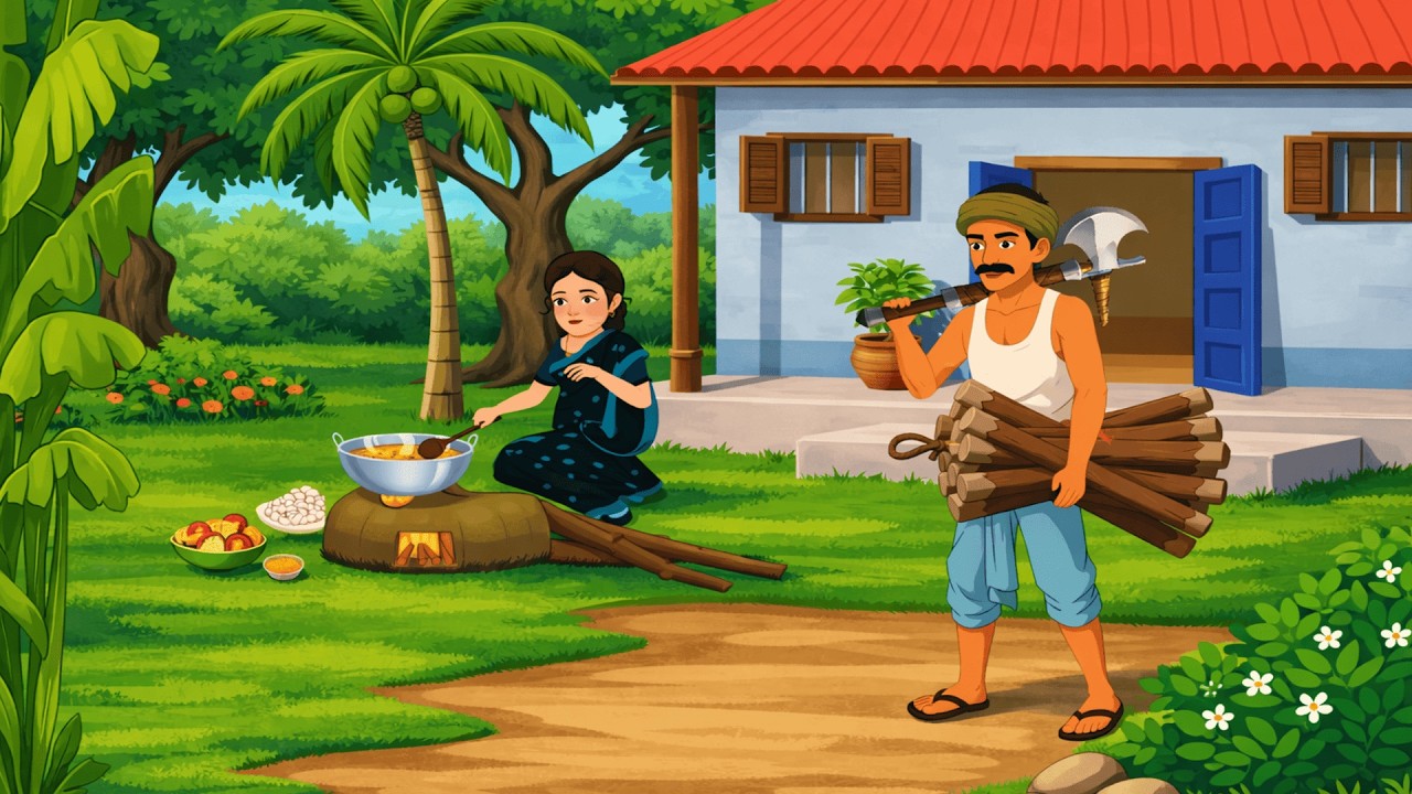 एक गरीब लकड़हारे की चतुर पत्नी | प्रेरणादायक कहानी#garibkikahaniya #cartoon #hindikahani#moralstory