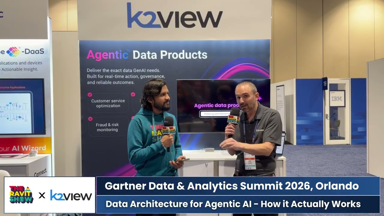K2view Hod Rotem and Ravit Jain from the Ravit Show at the 2026 Gartner Data & Analytics conference