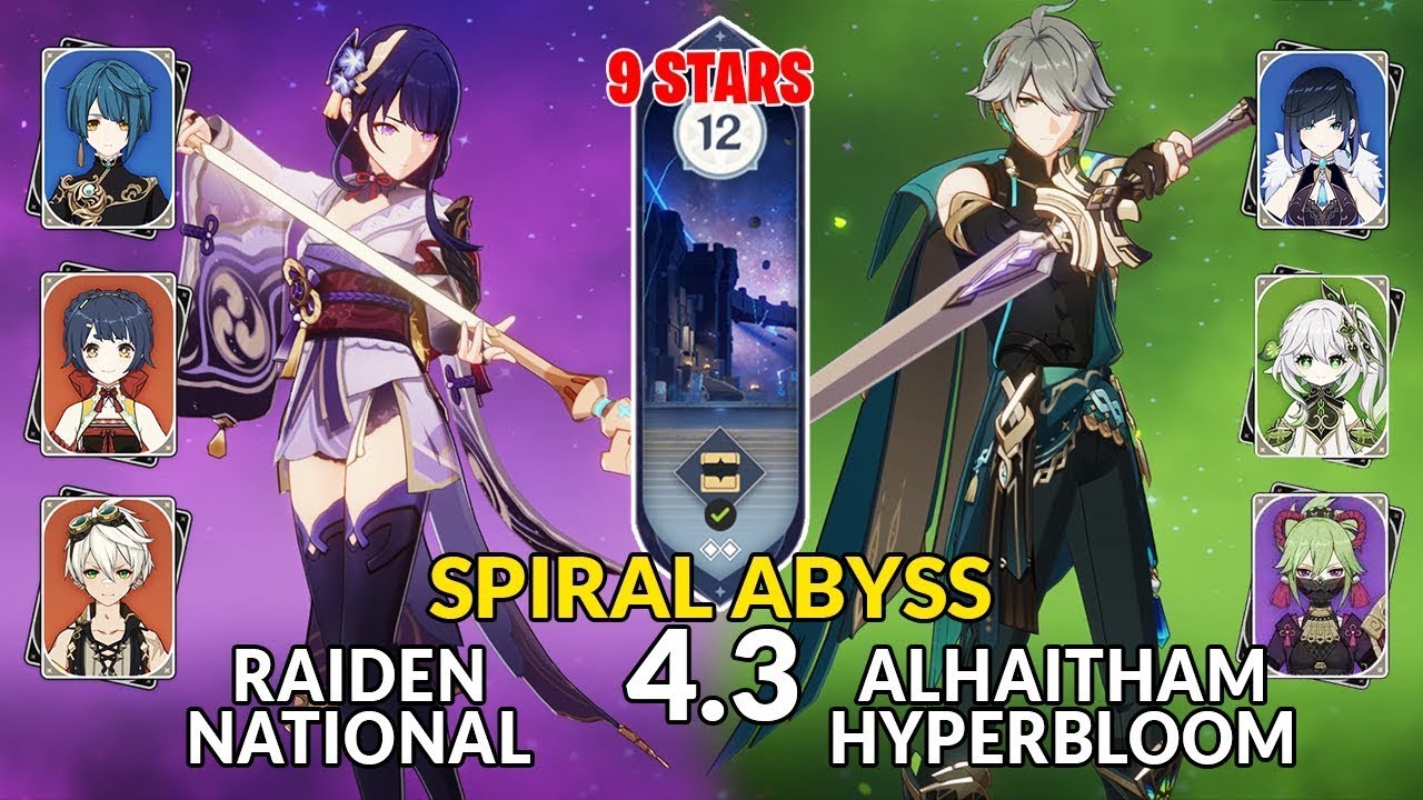 New 4.3 Spiral Abyss│Raiden National & Alhaitham Hyperbloom | Floor 12 - 9 Stars | Genshin Impact